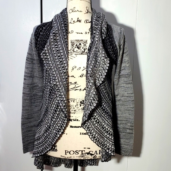 Cupio- Womens Black/Gray Hi-low Open Cardigan Textured Knit Sz.Small - Picture 1 of 5